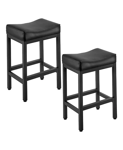 Slickblue Set of 2 Pu Leather Counter Bar Stools 25 Inch Saddle Seat