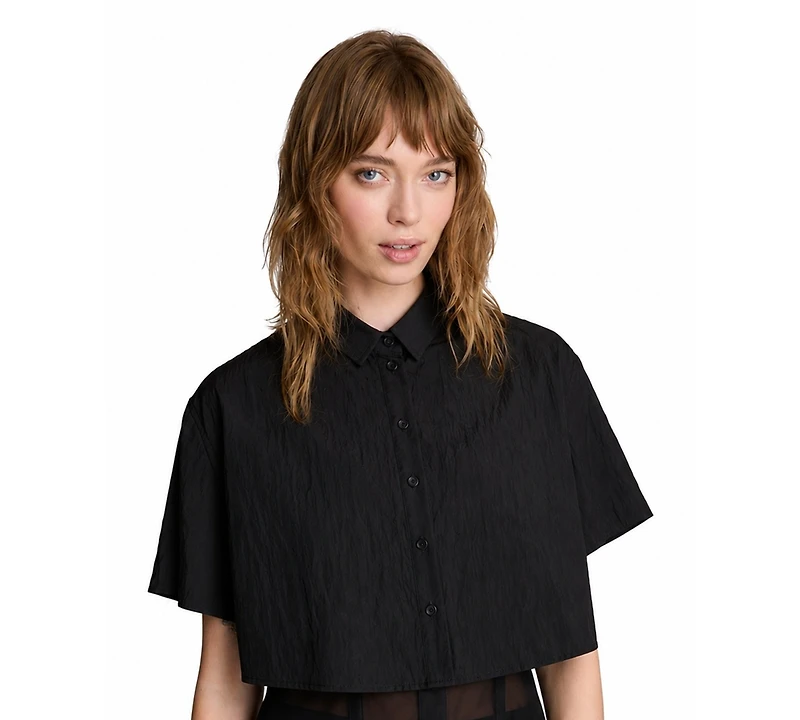 Kenneth Cole Women's Short-Sleeve Cropped Button-Down Shirt