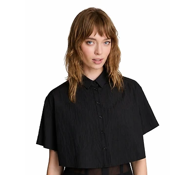 Kenneth Cole Women's Short-Sleeve Cropped Button-Down Shirt