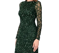Betsy & Adam Women's Long-Sleeve Sequin Gown