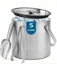 Piscifun Stainless Steel Insulated Ice Bucket With Lid Scoop Tongs For Bar Parties Drinks