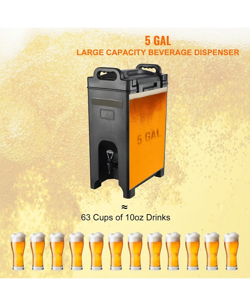 Sugift 5 Gallon Insulated Beverage Dispenser Food-Grade Ldpe Hot and Cold Server with 0.9 in Pu Layer