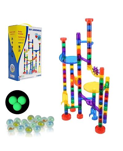 Sugift Glow-in-the-Dark Easy-Connect 110-Piece Marble Run Building Set, Ages 3+