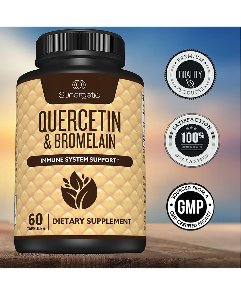 Sunergetic Quercetin and Bromelain Supplement 1,000 Milligram Quercetin Per Serving 60 Capsules