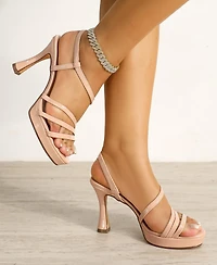 Berness Women's Gita Patent Strappy Flare Heel Platform Sandals