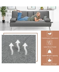 Gouun Convertible 66 Inch Futon Sofa Bed Linen Fabric with 2 Cup Holders