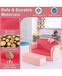 Gouun Ultra Soft Velvet Toddler Loveseat Couch with Matching Footrest Ottoman