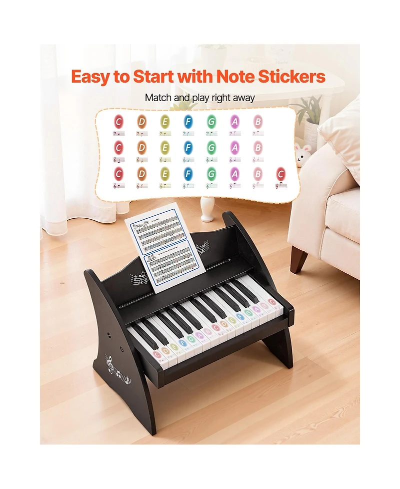 Hongge 25 Key Wooden Digital Piano Keyboard, Ages 3-10