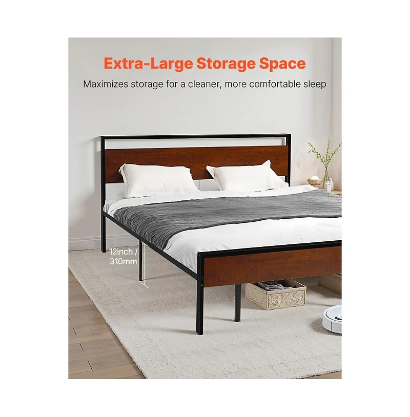 Slickblue 14 Inch King Bed Frame with Wooden Headboard and Under Bed Storage