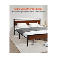 Slickblue 14 Inch King Bed Frame with Wooden Headboard and Under Bed Storage
