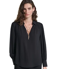Karl Lagerfeld Paris Petite Long-Sleeve Collared Blouse