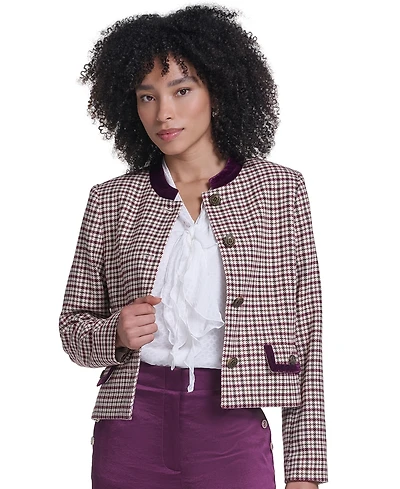 Karl Lagerfeld Paris Petite Plaid Cropped Jacket