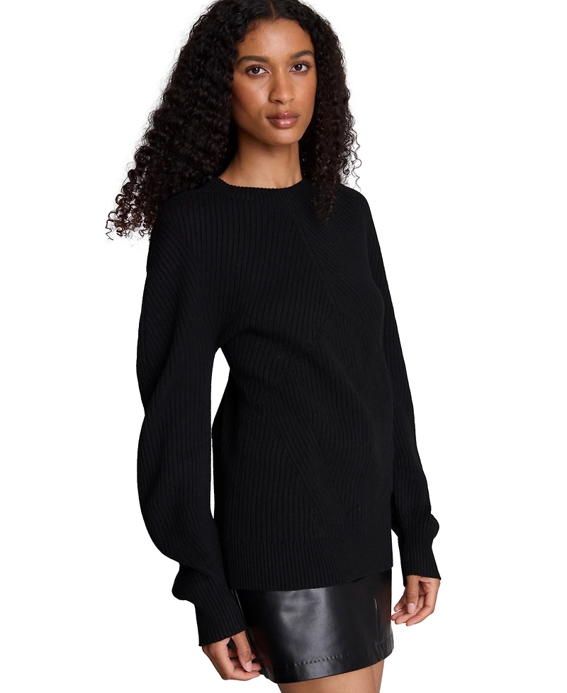 Kenneth Cole Women's Traveling Rib Mock Neck Ribbed Pullover