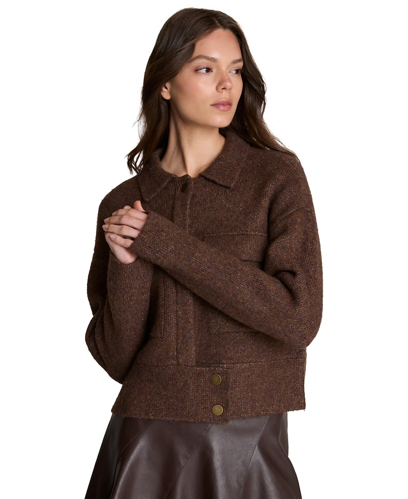 Kenneth Cole Women's Ribbed-Knit Long-Sleeve Utility Jacket