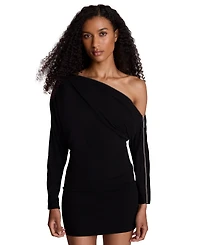 Kenneth Cole Women's Zipper Shoulder Mini Off-the-Shoulder Long-Sleeve Body-Con Dress