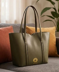 Aranyani Amala Italian Leather Zip Tote Bag with Gold Monogram
