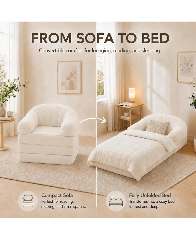 Folding Sofa Bed, Convertible Sleeper Chair, 2 1 Foldable Couch with Handle, Floor U Shaped Arms, No Assembly Required, for Apartment
