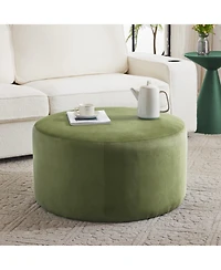 Round Velvet Upholstered Ottoman, Modern Minimalist Design, Versatile as Footrest, Extra Seating or Coffee Table-The Pop Home