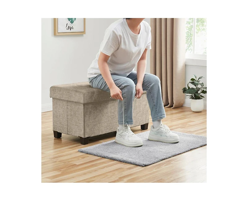 Ornavo Home Foldable Tufted 30 Inch Linen Bench Storage Ottoman with Legs