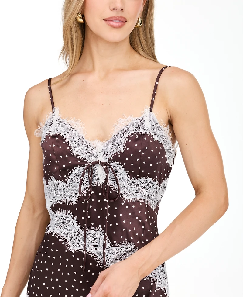 Kittenish Women's Mia Crepe-Satin Polka-Dot V-Neck Midi Slip Dress