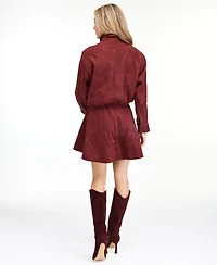 Kittenish Women's Porter Faux-Suede Bomber Funnel Neck Jacket
