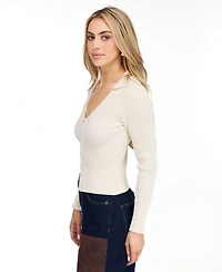 Kittenish Women's Zip Sweater V-Neck Ribbed-Knit