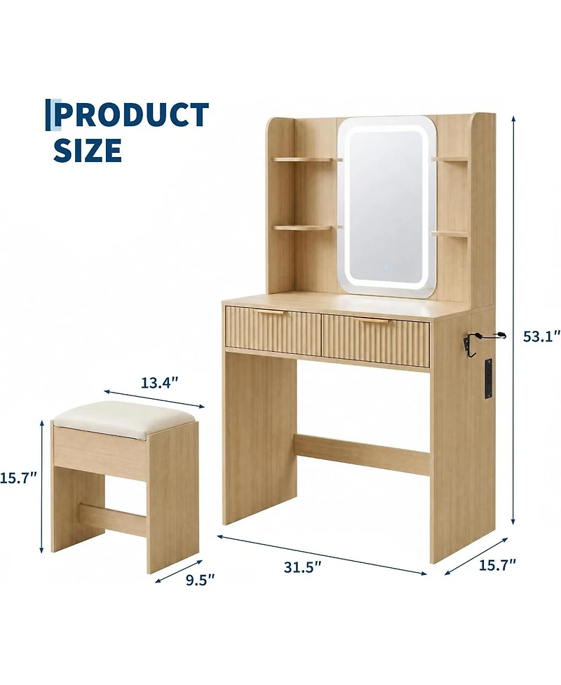Gaomon Vanity Desk with Mirror and Led Light,Makeup Dressing Table Set Charging Station, Drawers Storage, Bedroom Makeup