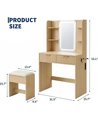 Gaomon Vanity Desk with Mirror and Led Light,Makeup Dressing Table Set Charging Station, Drawers Storage, Bedroom Makeup