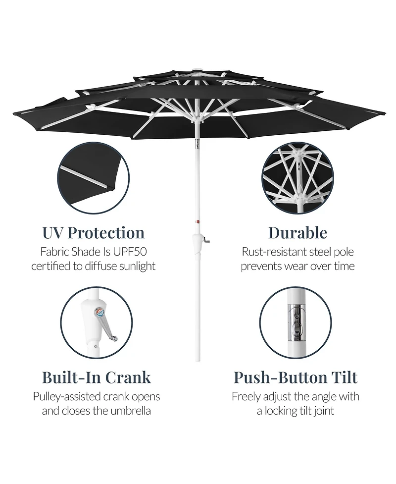 Best Choice Products 10ft 3-Tier Patio Umbrella White Pole, Outdoor Market Steel Pole