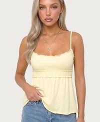 Edikted Women's Zepher Scoop Neck Lettuce-Edge Cotton-Blend Tank Top