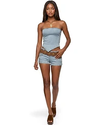 Edikted Womens Zaida Stretchy Denim Micro Shorts