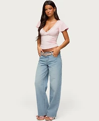Edikted Women's Yvetta Lacey V-Neck Lace Flutter-Sleeve Blouse