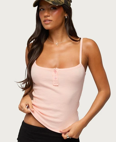 Edikted Womens Channa Henley Tank Top