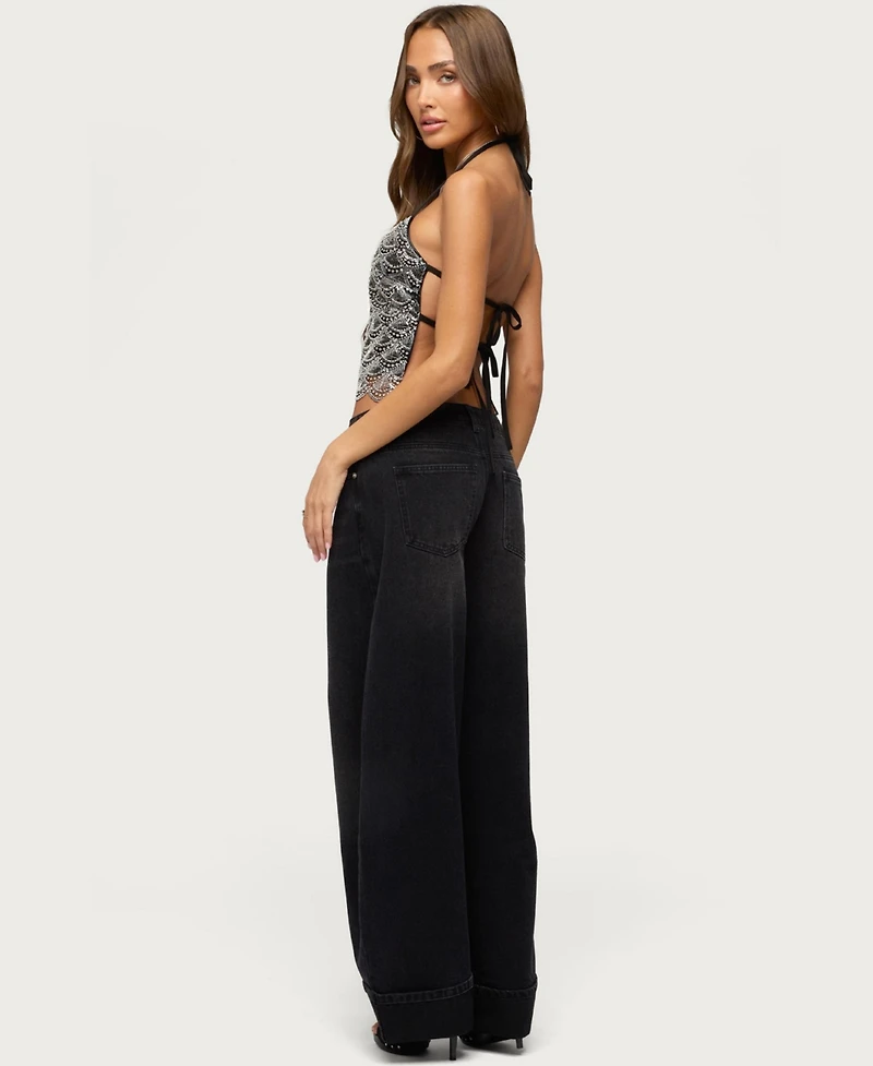 Edikted Women's Naira Beaded Metallic Halter Top