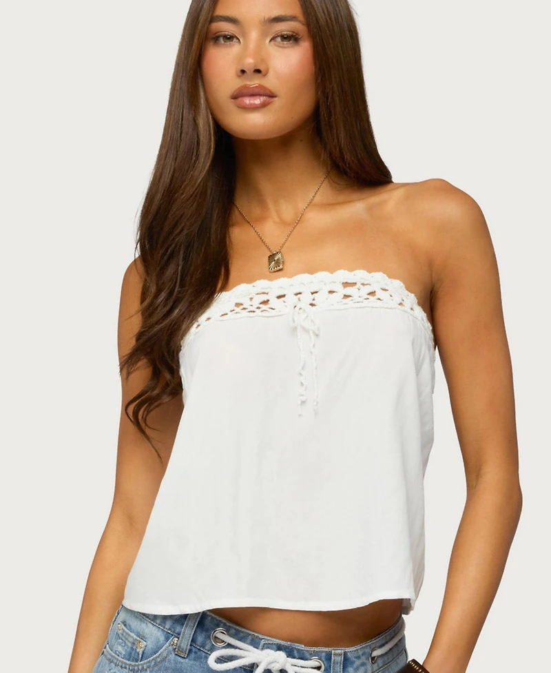 Edikted Women's Pearle Strapless Crochet Tube Top