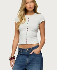 Edikted Womens Cary Mixed Button Up T Shirt