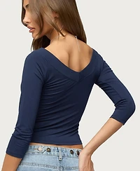 Edikted Women's Cecilie Cropped V-Neck 3/4-Sleeve Top