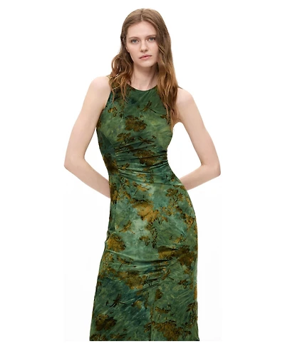 Desigual Women's Fitted Flocked Midi Dress