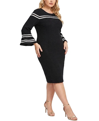Ny Collection Plus Bell-Sleeve Dress with Mesh Insets