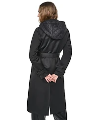 Dkny Women's Quilted Hooded Trench Coat