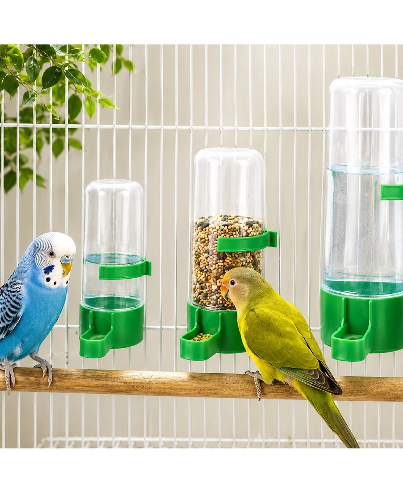ProMounts 9-Pack Automatic Bird Feeder and Water Dispenser Set - 3 Small, 3 Medium and 3 Large Gravity Feed Cage Cups for Small Birds