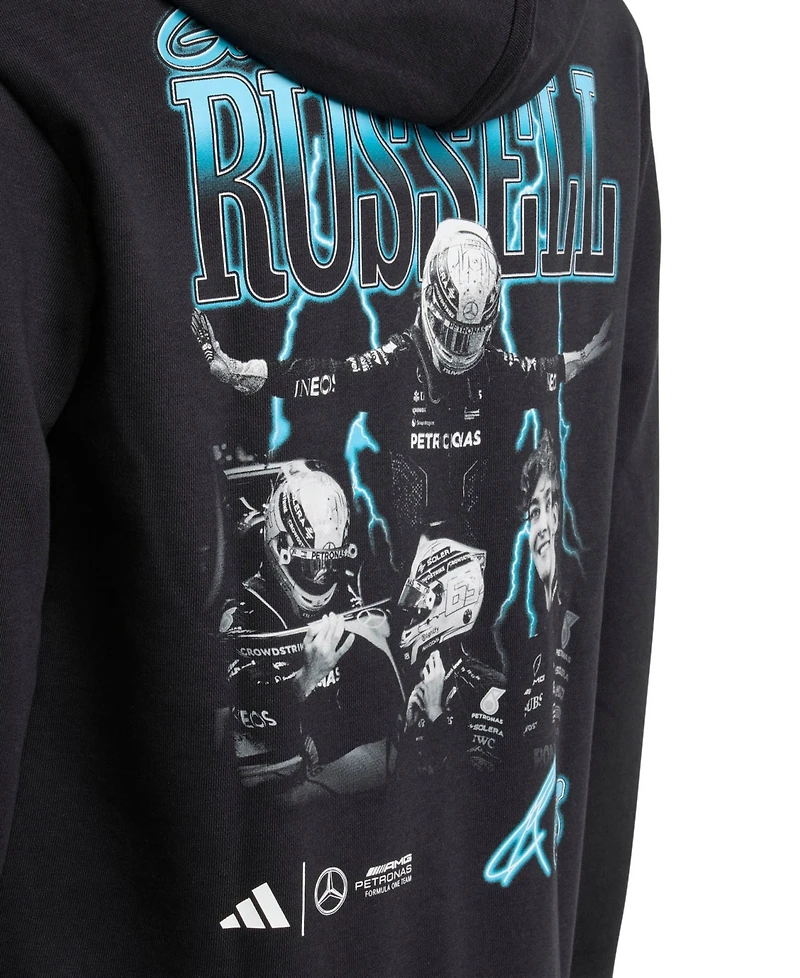 Adidas Big Boys and Girls George Russell Black Mercedes-amg Petronas F1 Team Driver Wear Graphic Pullover Hoodie