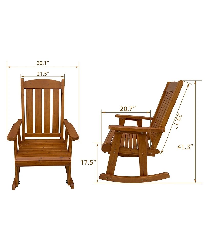 Innovaze Solid Fir Wood Outdoor Rocking Chair and Side Table Set, Heavy-Duty Patio Rocker with Comfortable Recline for Porch and Backyard