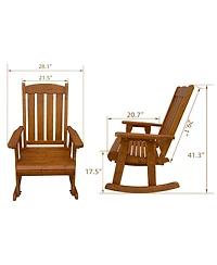 Innovaze Solid Fir Wood Outdoor Rocking Chair and Side Table Set, Heavy-Duty Patio Rocker with Comfortable Recline for Porch and Backyard