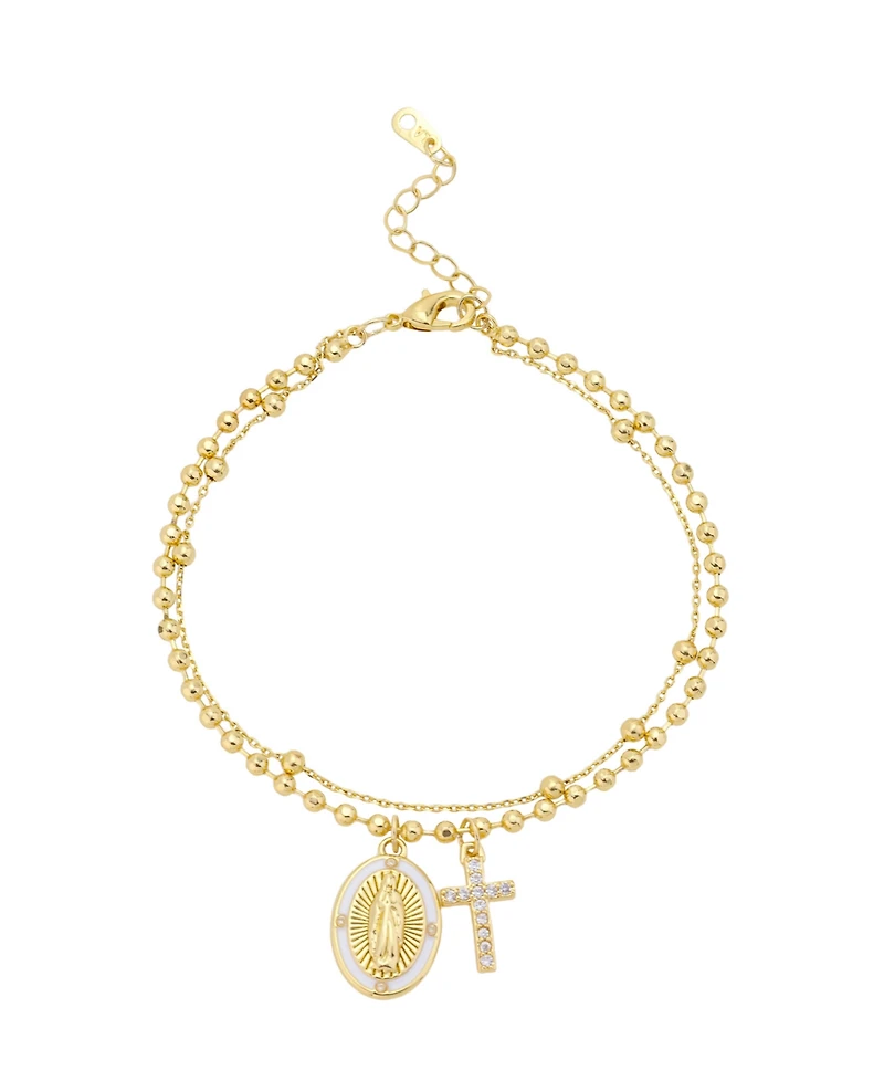 Unwritten Cubic Zirconia Virgin Mary Double Layer Charm Bracelet