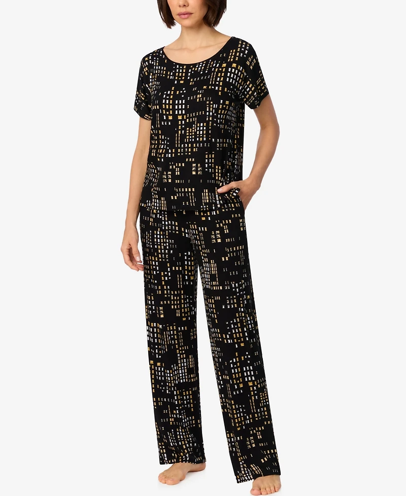 Dkny Women's Short-Sleeve Crewneck Pull-On Top and Pants Pajama Set