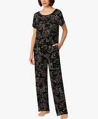 Dkny Women's Short-Sleeve Crewneck Pull-On Top and Pants Pajama Set