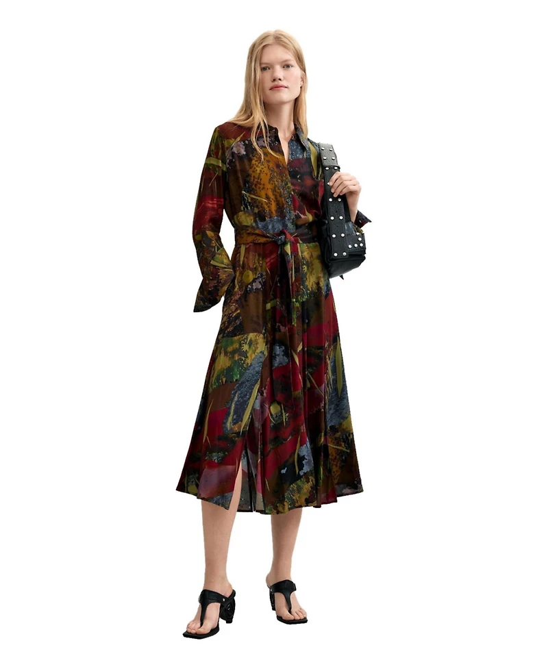 Desigual Women's Long-Sleeve Belted Midi Dress