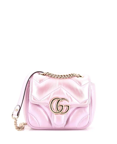Pre-Owned Gucci Mini Gg Marmont Square Flap Bag Chevron Iridescent Leather