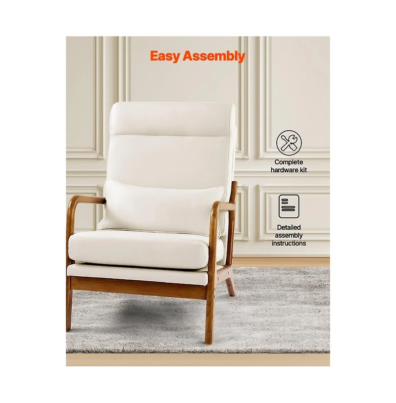 Slickblue Upholstered Accent Chair with Solid Wood Legs and Thick Cushion
